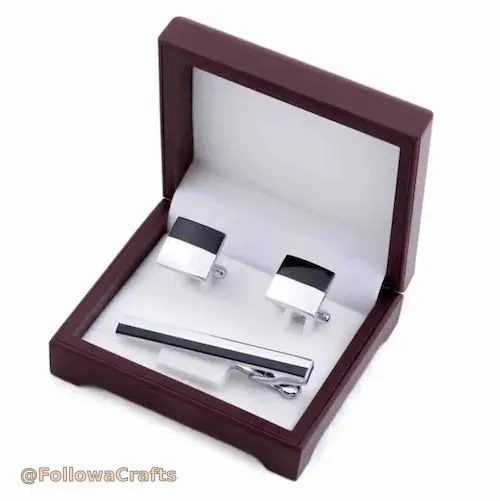 Männer PU Lieder Cufflink an Tie Clip Stockage Box