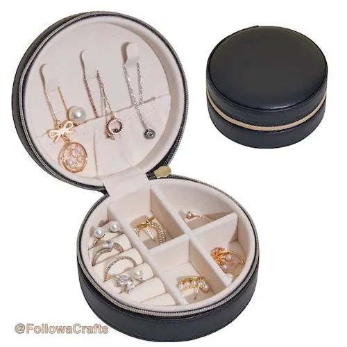 Pu Leather Round Jewelry Box Black