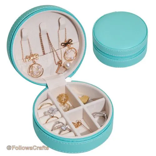 Pu Leather Round Jewelry Box Blue