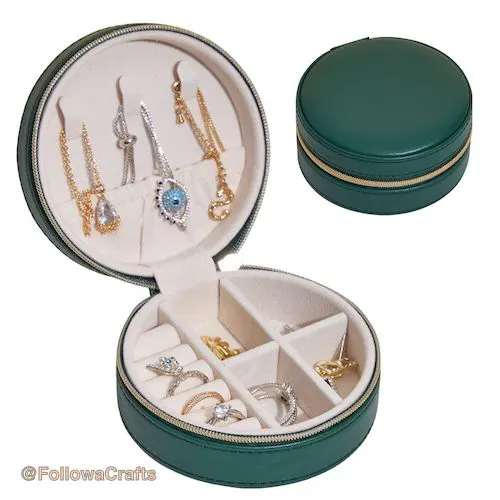 Pu Leather Round Jewelry Box Green