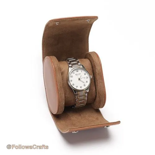 Pu Leather Watch Box 1 Slot Khaki Brown