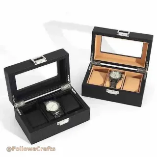Boîte de présentation de montre en cuir PU avec plateau en verre et 3 emplacements